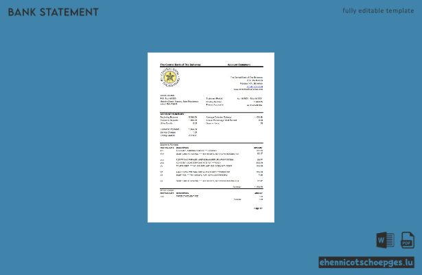 Bahamas – Beispiel-Excel-Vorschau eines Kontoauszugs der Zentralbank der Bahamas